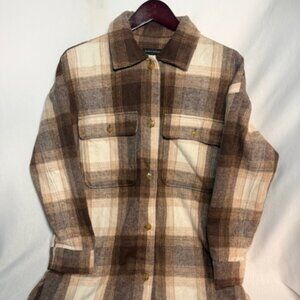 Banana Republic Flannel Shacket Small Plaid Wool Blend Front Pockets